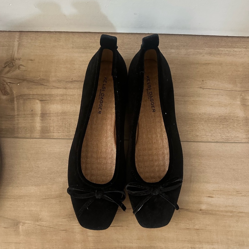 Kelsi Dagger Black Suede Ballet Flats with Bow